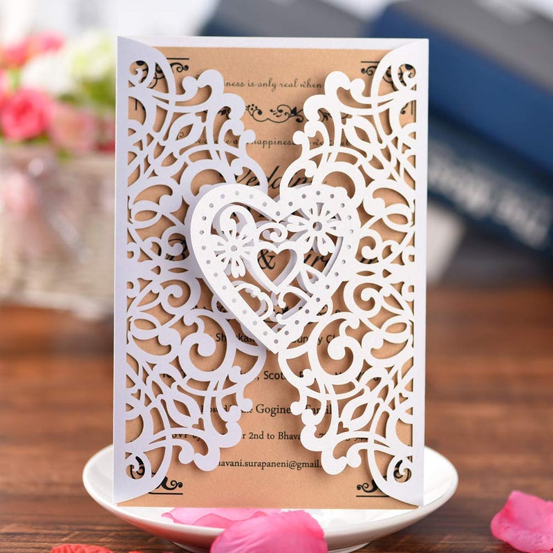FOMTOR White Laser Cut Wedding Invitations Kits 50 Packs Laser Cut Wedding Invitations with Blank Printable Cards and Envelopes for Birthday Parties - Image 2